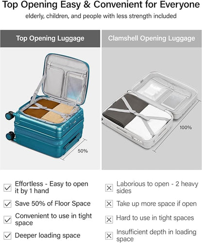 Hanke 16 Inch Expandable Under Seat Luggage with Wheels Top Opening Small Suitcase with Wheels Carry On Luggage Airline Approved Lightweight Hard Shell Suitcases for Weekender Overnight-Caribbean Blue