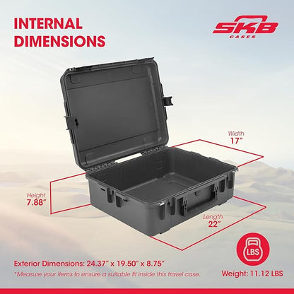 SKB Hard Protective Storage Case, Foam, Wheels for Equipment, iSeries 22" x 17" x 8", Dark Gray