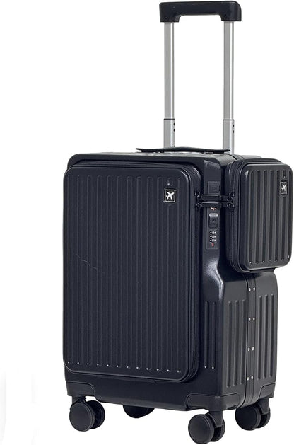 20-inch Front-Opening Aluminum Frame luggage - Spinner Wheels TSA Lock PC Material With External lD Bag Convenient And Fast, Suitcase for Business Travel & Short Trips (Black)