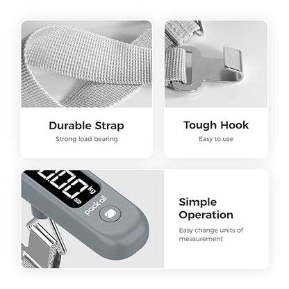 pack all 110 Lbs Luggage Scale, Digital Handheld Baggage Scale, Travel Suitcase Weight Scale with LCD Display, Battery Included, Rock Grey