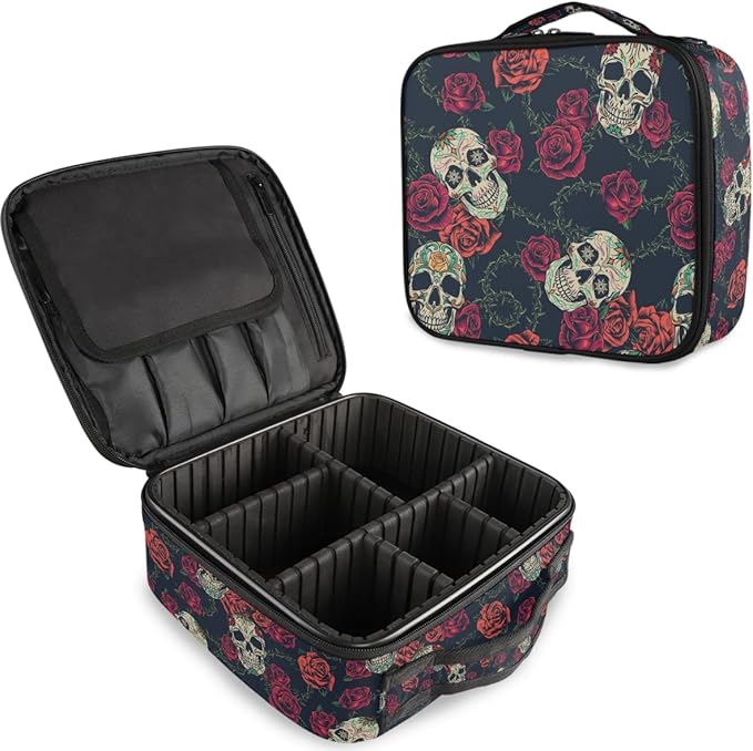 MNSRUU Women Makeup Bag Rose Gothic Skull Makeup Bag Organizer Travel Cosmetic Bag for Teenage Girl Clear Make Up Bags with Zipper