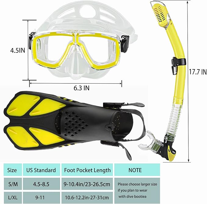 Snorkeling Gear for Adults with Fins Scuba Diving Gear Adult Professional Travel Snorkel Sets with Flippers,Anti-Fog Anti-Leak Diving Mask