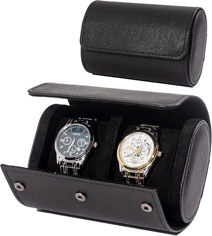 MR.OKAY 2 Watch Travel Case- Classic Leather Watch Case With Superb Texture.Portable Watch Roll Or Organizer For Storage And Display. Best Travel Gift for Men,All Handcrafted By Artisans.