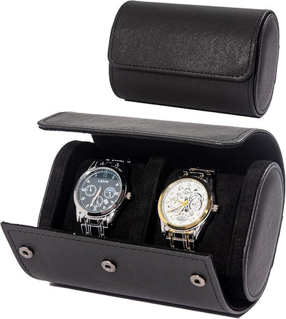MR.OKAY 2 Watch Travel Case- Classic Leather Watch Case With Superb Texture.Portable Watch Roll Or Organizer For Storage And Display. Best Travel Gift for Men,All Handcrafted By Artisans.