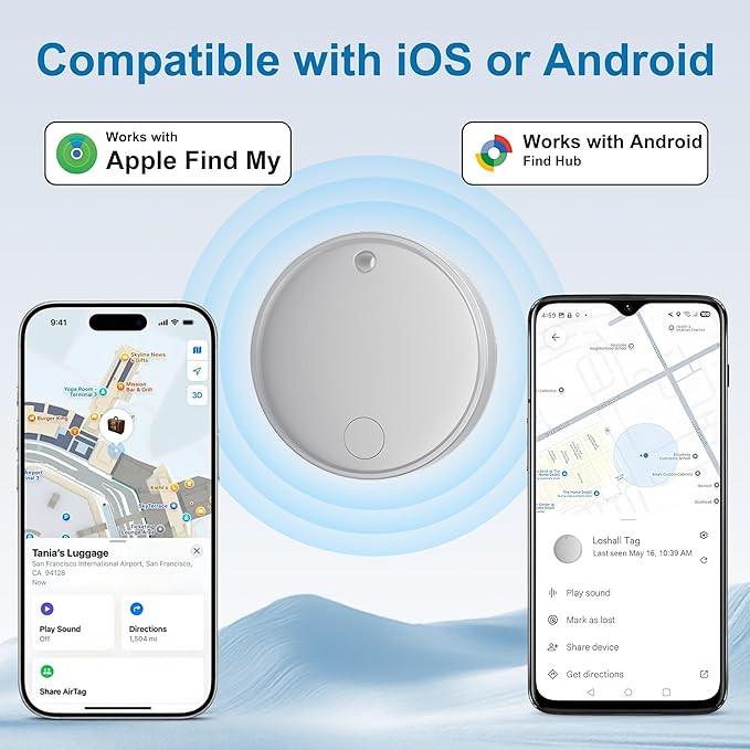 Air Tracker Smart Tag Compatible with Apple Find My (iOS)&Google's Find Hub(Android),Dual System Item Finders Bluetooth Tracker Tag Keys Finder for Keys,Bags,Luggage,Pets, Wallet
