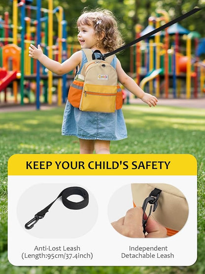 Toddler Backpack with Leash for Boys Girls Kids Kindergarten Nursery, 11” Baby Leash Backpack with Reflective, Toddler Bookbag with Anti-Lost Harness for Walking, Yellow