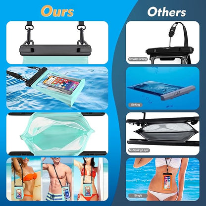 Large Waterproof Phone Pouch [with Sealing Strip], Cell Phone Dry Bag for iPhone Galaxy All Phones, Floating Water Proof Bag for Beach Water Park Green