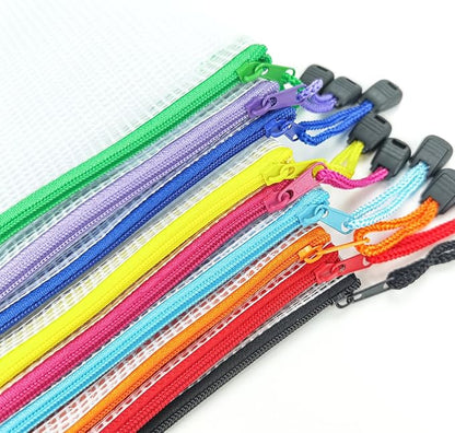 BOPART 24pcs Mesh Zipper Pouch Puzzle Bags 13.4x9.4 Inches A4 Plastic Zip File Bag with Label Pocket for School Office Supplies, Board Game Storage Bags for Organizing