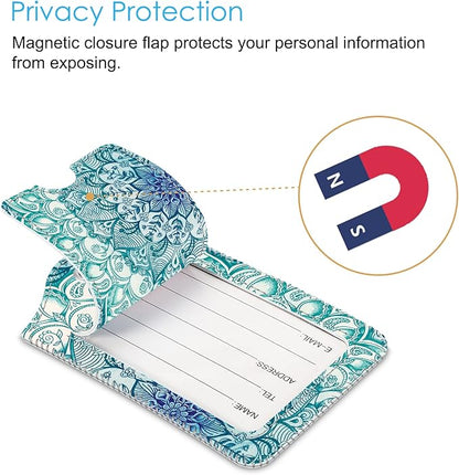 Fintie Luggage Tags, Privacy Cover ID Label with Stainless Steel Loop and Address Card for Travel Bag Suitcase, Emerald Illusions (2 Piece)