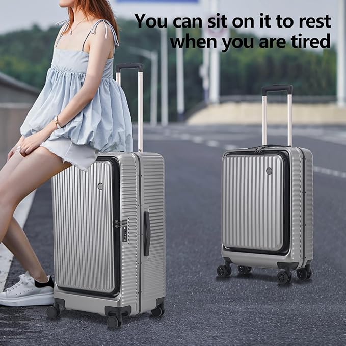 2 pieces 20/29 Aluminum Frame Carry On and Checked Luggage Set with Side Opening,Lightweight Hardshell ABS+PC Trunk Suitcase with TSA Lock,360° Universal Wheels & Adjustable Handle,Dark Gray