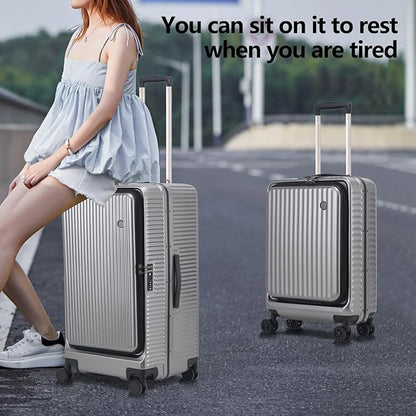 2 pieces 20/29 Aluminum Frame Carry On and Checked Luggage Set with Side Opening,Lightweight Hardshell ABS+PC Trunk Suitcase with TSA Lock,360° Universal Wheels & Adjustable Handle,Dark Gray