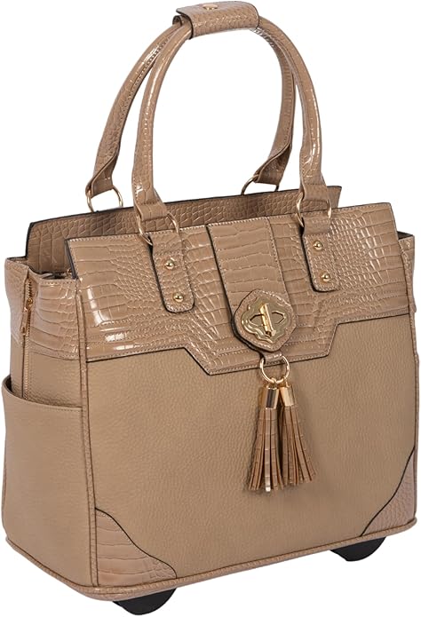 JKM and Company Alligator Compatible With Computer iPad, Laptop Tablet Rolling Tote Bag Briefcase Carryall Bag