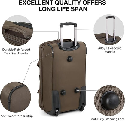 Hanke Expandable Carry On Luggage Suitcases with Wheels Foldable Duffle Bag for Travel Carry On suitcase Weekend Bag for Women Men（Coffee）