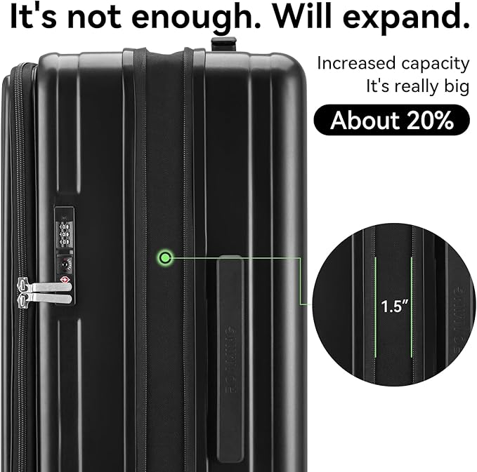 ROAMING 24 Inch Checked Luggage Front Opening Rolling Suitcase PC hard sided luggage with Spinner Wheels Cup Holder Tsa Lock Specially Designed Ergonomic Pull Rod Handle for Travel Woman Men (black)