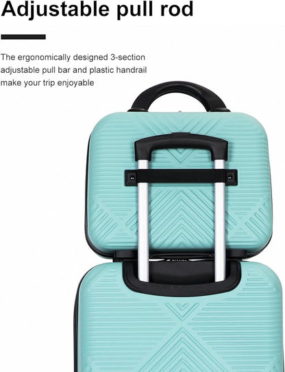2 Piece Carry on Luggage Set, Airline Approved 20 Inch Luggage with Cosmetic Case Hard Shell Suitcase with Spinner Wheels, Aqua Blue