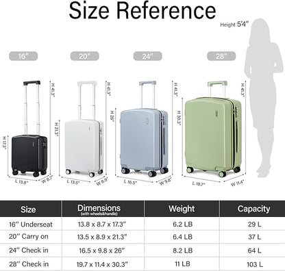 Hanke Hard Shell Luggage Sets 2 Pieces, Carry On and Checked Luggage Sets with Spinner Wheels, Durable PC Hardside Rolling Suitcase for Travel (20/28 Inch, Jet Black)