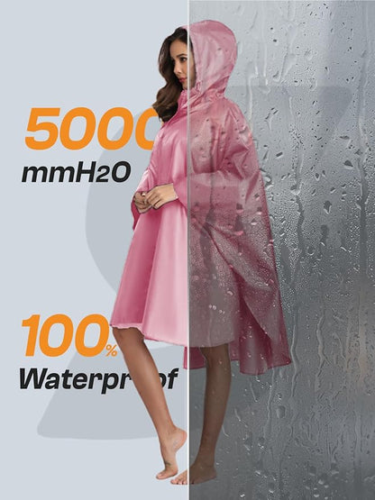 SaphiRose Unisex Rain Poncho Waterproof Raincoat Hooded for Adults Women with Pockets
