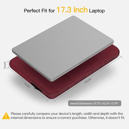 Laptop Sleeve Case 17 inch, Padded Shockproof Protective Carrying Bag for HP 17.3 Laptop/Pavilion 17/ Envy 17, 17.3-in Water-Resistant Computer Bag Cover with Accessory Pocket -Wine Red