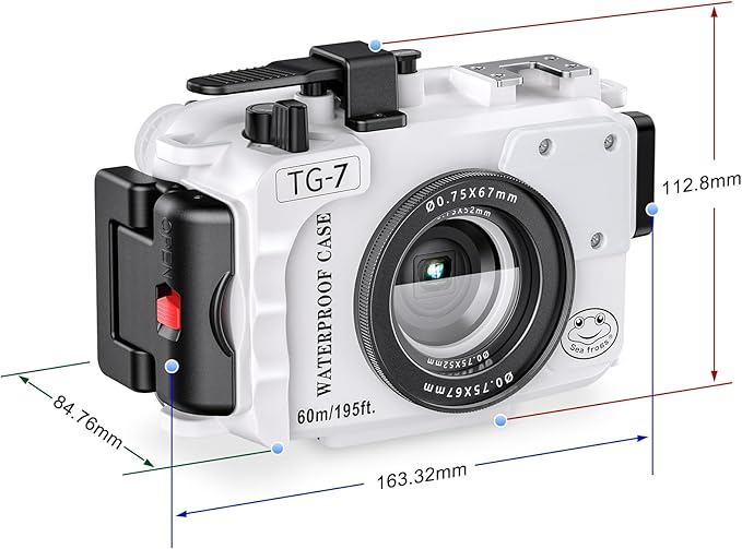 Sea frogs Camera Housing Compatible with Olympus TG7, with Red Filter, Waterproof IPX8 Rated, 60m/197ft Depth Protection Underwater Camera Case, White