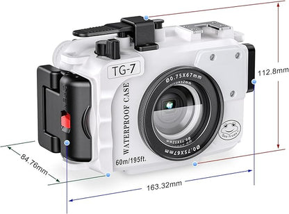 Sea frogs Camera Housing Compatible with Olympus TG7, with Red Filter, Waterproof IPX8 Rated, 60m/197ft Depth Protection Underwater Camera Case, White