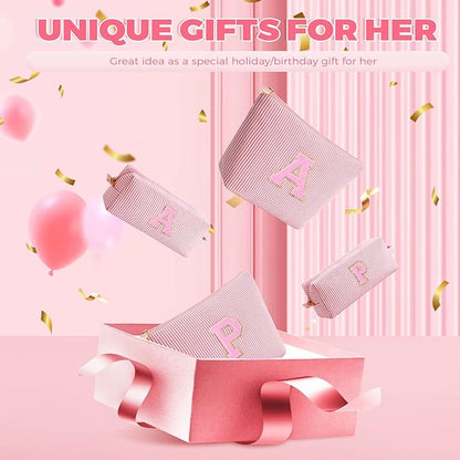 Monogrammed Gifts for Women - Cosmetic Bag for Teen,Initial Cute Makeup Bag Set for Women,Trendy Pouch for Niece Sister Friend Female Her,Birthday Gifts for Daughter - Peach,L