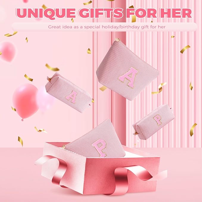 Personalized Makeup Bag for Women Girls - Fashion Cosmetic Bag Trendy Travel Toiletry Bag with Initials Letter - Teen Gifts - Peach,P