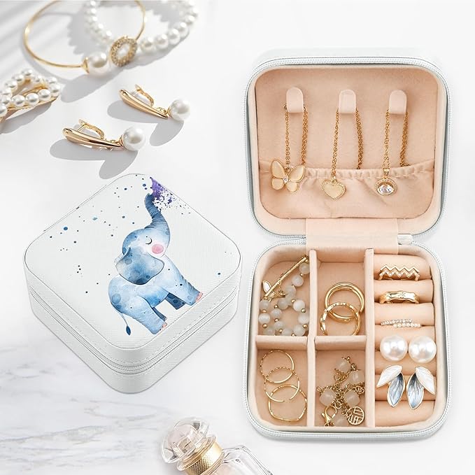 MAYCARI Jewelry Box with Cute Elephant Pattern Design, PU Leather Jewelry Travel Organizer Case-Rings/Earrings/Necklace Storage Box for Women Birthday Mom Friends Her Bridesmaids Girls Teenage s