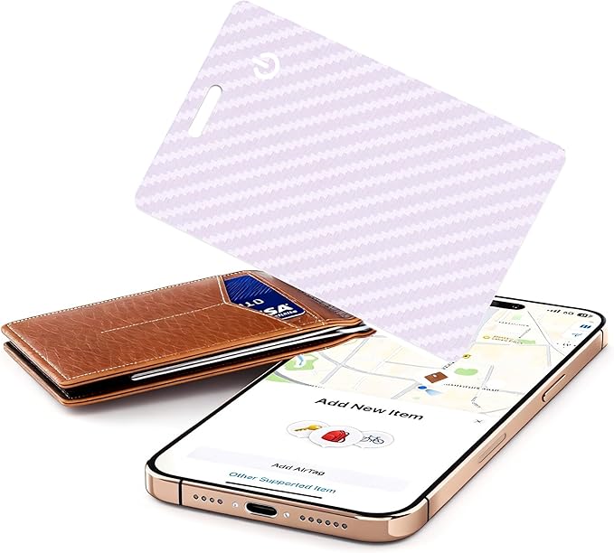 [Apple MFi Certified] Wallet Tracker Card with Apple Find My (iOS Only) Rechargeable Air Tracker Tags Bluetooth Wallet Finder IP68 Waterproof GPS Tracker Item Finder for Keys, Bags, Passport Purple