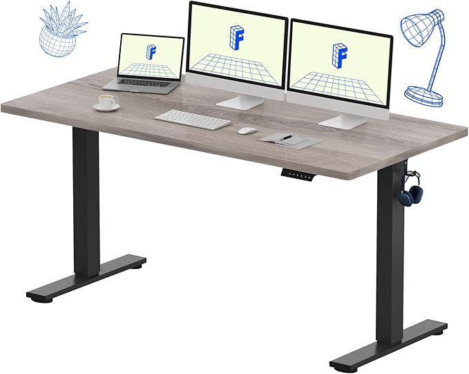 FLEXISPOT EN1 One-Piece Standing Desk with 1-Inch Thick Desktop, 60"x24" Electric Height Adjustable Desk for Home Office & Multi-Device Workstations, Gray Wood