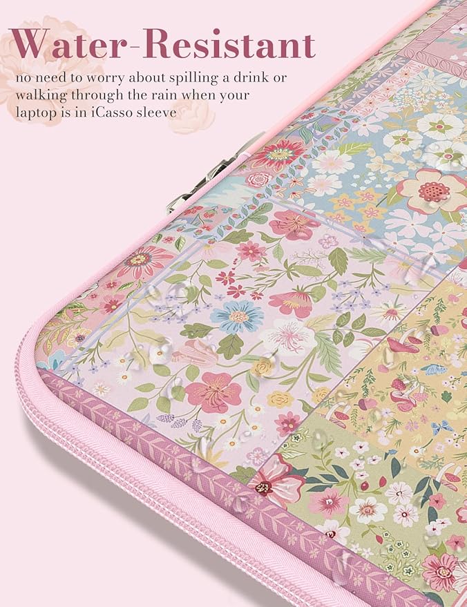 iCasso Laptop Sleeve 13 inch for MacBook Air 13-13.6 inch M3/M2/M1, Cute Laptop Sleeve for MacBook Pro 13 inch, Slim Protective Travel Carrying Case for MacBook Pro 14'', Chromebook, HP, Dell, Pink