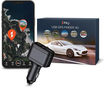 PAJ GPS USB GPS Tracker 4G – Mini Vehicle Tracker for Cars & Trucks – Direct 12V Connection via Cigarette Lighter Port, Built-in SOS Button – Worldwide Real-Time Tracking via App