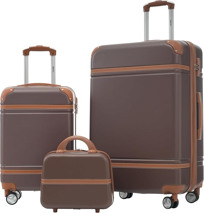 Merax Luggage Set, 2 Piece Luggage with Cosmetic Case, Vintage Hardcase Suitcase with Wheels, Expandable Luggage Airline Approved(Brown,20"+28")