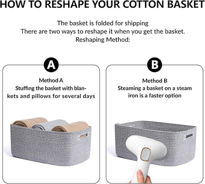 Large Storage Baskets for Organizing, Closet Shelf Baskets for Clothes Blanket Towels, Baby Nursery, Toy Bins Box, Woven Rope Baskets, 17 x 13 x 7.5”, 4 Packs Mixed Grey