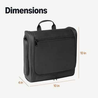 Amazon Essentials Waterproof Travel Toiletry Bag for Men and Women, Hanging Toiletry Bag, Dopp Kit with 2 Side Pockets, Multiple Interior Pockets, Handles Bathroom Spills/Splashes, Black
