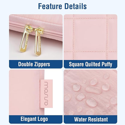 MOSISO 13-14 inch Laptop Case, 13.3 inch Puffy Laptop Sleeve Compatible with MacBook Air/Pro 13 inch, Compatible with MacBook Pro 14, Twelve Square Quilted Bag with Vertical Pocket&Small Case, Pink