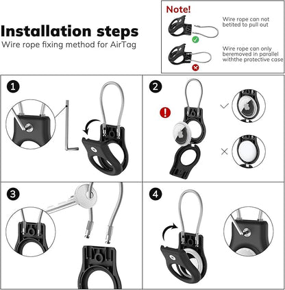 AirTag Keychain Holder - Air tag Lock Case with Wire Cable Compatible with Apple AirTags, Ultra Durable Anti-Lost Protective Case with Keyring for Luggage, Key, Backpack, Pet, Black (4 Pack)