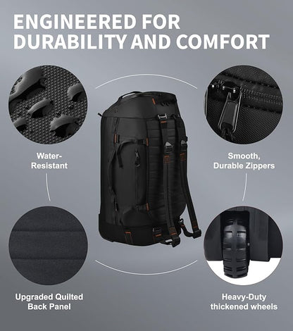 Rolling Duffle Bag with Wheels - 86L Extra Large Travel Duffel, Foldable & Waterproof Checked Luggage for Men, Camping, Sports, Long Trips