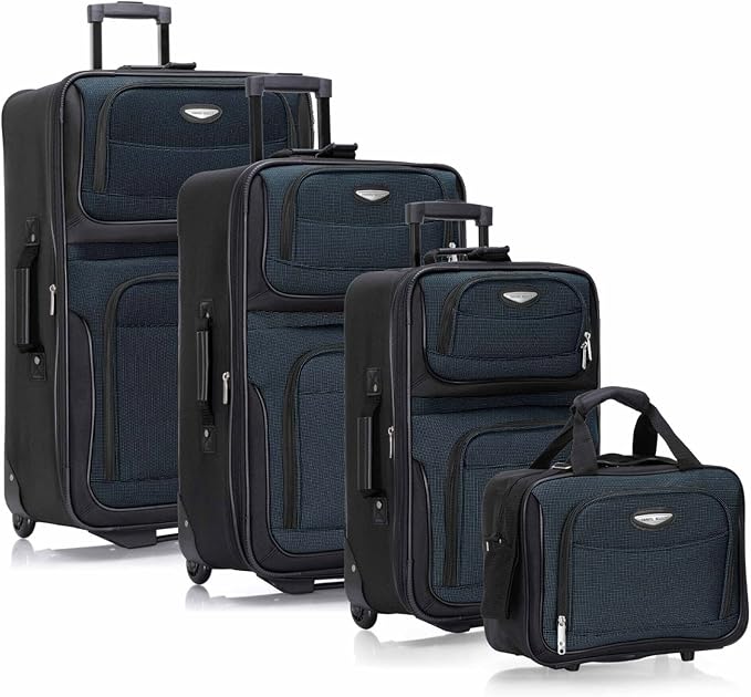Travel Select Amsterdam Softside Expandable Luggage with Rolling Wheels, Navy, 4-Piece Set (15/21/25/29)