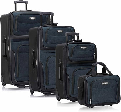 Travel Select Amsterdam Softside Expandable Luggage with Rolling Wheels, Navy, 4-Piece Set (15/21/25/29)