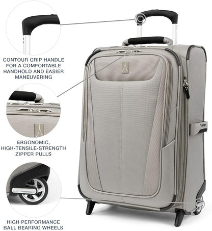 Travelpro Maxlite 5 Softside Expandable Upright 2 Wheel Carry on Luggage, Lightweight Suitcase, Men and Women, Champagne, Carry On 22-Inch