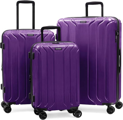 NONSTOP New York Elite Luggage Expandable Lightweight Spinner Wheels hard side shell Travel Suitcase Set, TSA Lock, Double USB Port, 3 packing cubes, Purple, 3-piece Set (20/24/28)