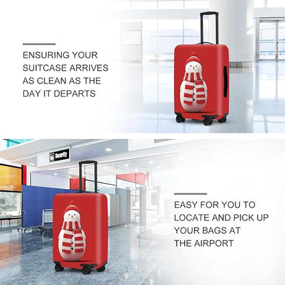Snowman Christmas Luggage Cover - Red Background with Cute Snowman in Striped Scarf, Simple Stretchable Suitcase Cover 18 20 22 Inch