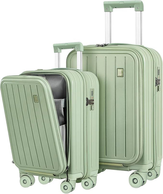 Luggage Sets 2 Piece Top Opening PC Hardside Suitcase with Spinner Wheel TSA Luggage(green)