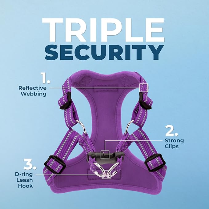 Best Pet Supplies Voyager Mesh Dog Breathable Harness Reflective Stitching, All Weather Adjustable for Walking Training, or Running - Heavy Duty & Durable, Harness Leash Set (Purple), S