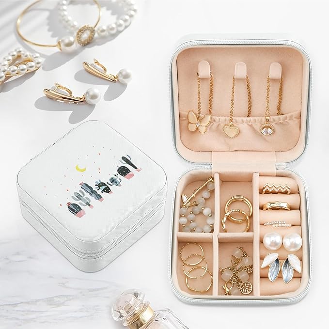 MAYCARI Jewelry Box with Cute Cactus Pattern Design, PU Leather Jewelry Travel Organizer Case-Rings/Earrings/Necklace Storage Box for Women Birthday Mom Friends Her Bridesmaids Girls Teenage s