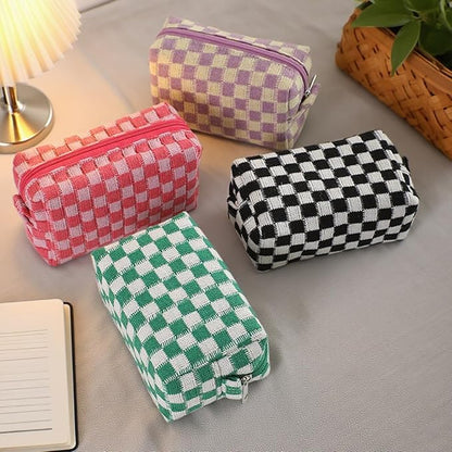 48 PACK Checkered Makeup Bag- Bulk Bridesmaid Proposal Gifts Makeup Pouch for Wedding Party Favors Bachelorette Party Decorations Toiletry Organizer Bag Cosmetic Case Gift (Pink)