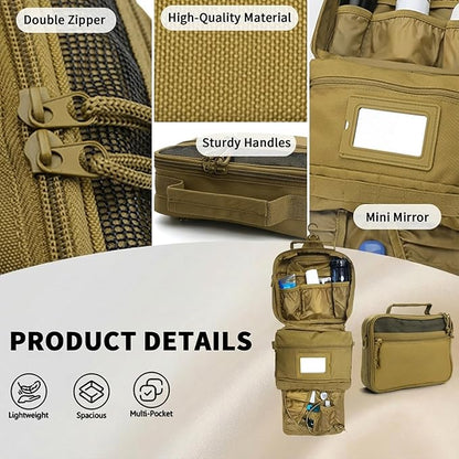 VELVEBAG Mens Toiletry Travel Bag Hanging Toiletry Bag for Toiletry Bag Shaving Bag for Men Travel for Cosmetic,Toiletries Accessories, Khaki