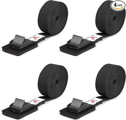 Lashing Straps with Padded Buckles Adjustable Cam Buckle Tie Down Cinch Strap for Packing Black 1in x10ft 4 Pack