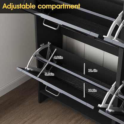 Shoe Cabinet with 4 Flip Drawers & 2 Drawers,Farmhouse Shoe Storage Cabinet for Entryway,Slim Freestanding Organizer Rack for Front Door Entrance,Black