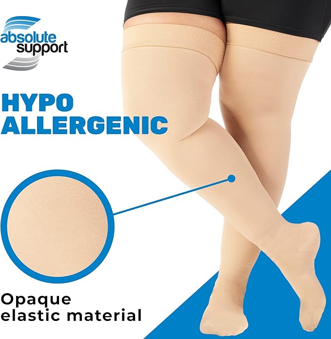 ABSOLUTE SUPPORT Wide Calf Compression Stockings 20-30mmHg - Plus Size Opaque Thigh High for Women & Men Circulation, Varicose Veins, Swelling, Lymphedema, Knee Surgery - Beige, 2X-Large
